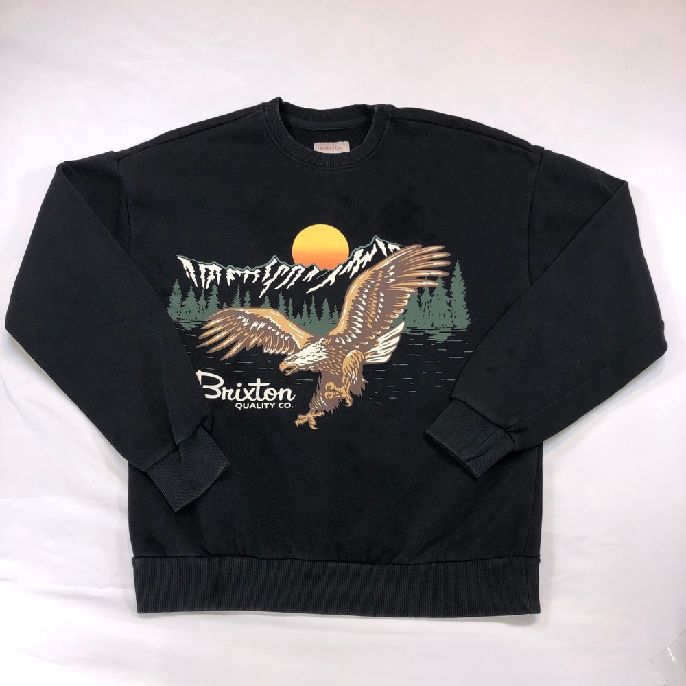 Brixton Quality Co Mens XS Black Eagle Mountain Graphic Fleece Sweatshirt